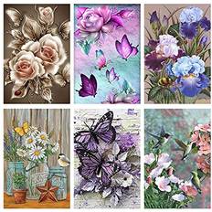 Diamond Paintings 6 Pack Diamond Painting Kits 5D Diamond Art Kits Full Drill Diamond Painting Kits for Adults Kids Beginners, DIY Butterfly Hummingbird Flowers Diamond Painting Packs Home Wall Decor 11.8x15.7inch