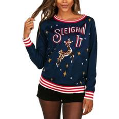 Blue - Christmas Sweaters - Women Tipsy Elves Women's Sleighin' It Ugly Christmas Sweater