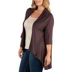 Cardigans 24seven Comfort Apparel 24Seven Comfort Apparel Elbow Length Sleeve Plus Open Cardigan Brown