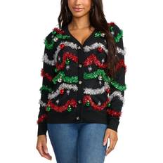 Blue - Christmas Sweaters - Women Tipsy Elves Women's Midnight Garland Light Up Christmas Cardigan Sweater