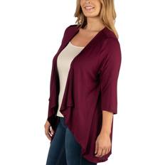 Cardigans 24seven Comfort Apparel 24Seven Comfort Apparel Elbow Length Sleeve Plus Open Cardigan Dark Red