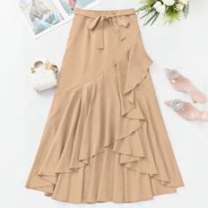 Shein Polyester Skirts Shein Women's Solid Color Ruffle Hem Wrap Skirt