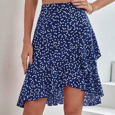 Shein Damen Röcke Shein Ladies' Heart Pattern Printed Asymmetric Hem Midi Skirt