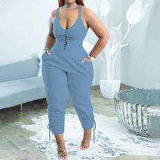 Shein Blue - Women Jumpsuits & Overalls Shein Plus Women's Letter Printed Sling Jumpsuit