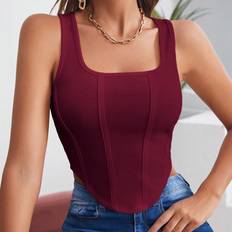 Shein Red Tank Tops Shein Ladies' Solid Color Asymmetrical Hem Tank Top