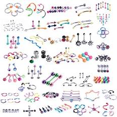Piercings BodyJ4You 120PC Body Piercing RANDOM Jewelry Kit CBR BCR Rings Barbells Studs Screws Curved Bars Belly Button Cartilage Tragus Nose Septum Tongue 14G 16G 18G Steel Bulk Mix
