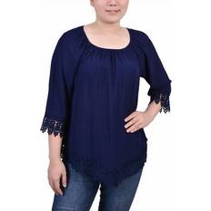 Petite 3/4 Sleeve Peasant Blouse Navy