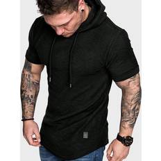 Shein Herren Oberteile Shein Men Solid Patched Drawstring Hooded Tee