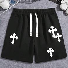 Shein Men - Skinny Clothing Shein Loose Men's Cross Print Drawstring Waist Shorts