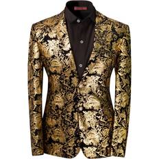 Gold - Men Blazers Cloudstyle Men's Dress Floral Suit Notched Lapel Slim Fit Stylish Blazer - Golden