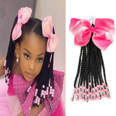 Children Extensions & Wigs Kid's Summer Kids Ponytail Extension With Beads Braids Pink 9 inch
