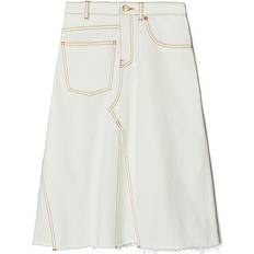 Beige - Women Skirts Tory Burch Denim Deconstructed Skirt White Chalk Wash