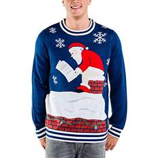 Blue - Christmas Sweaters - Women Tipsy Elves Women's Santa's Log On Fire Oversized Christmas Sweater