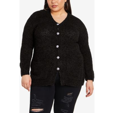 Avenue Women Cardigans Avenue Plus Amber Boucle Cardigan Sweater Black Combo