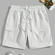 Shein Men - White Shorts Shein Men'S Drawstring Waist Woven Casual Shorts