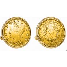 Gold - Men Cufflinks American Coin Treasures Liberty Nickel Bezel Coin Cuff Links - Gold