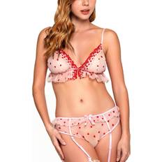 Polyester - Women Lingerie Sets iCollection Women's Heart Mesh Bra Set, Pink