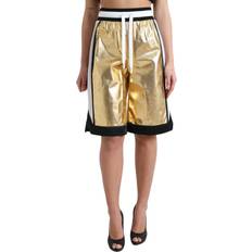 Dolce & Gabbana Polyester Shorts Dolce & Gabbana Gold Polyester Perforated High Waist Shorts IT40