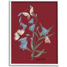 Stupell Giclee Butterflies And Flower Sprigs White Framed Art 11x14"