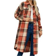 HTNBO Womens Fall Plaid Jackets New Arrivals Mid Length Checked Coats Wal mart Style