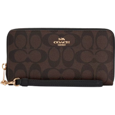 Coach Wallets Coach Long Zip Around Wallet In Signature Canvas - Gold/Brown Black