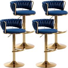 Riknuxi Gold Velvet Blue Bar Stool 39" 4