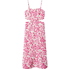 Pink - Women Dresses Mango Olimpia Cut Out Linen Blend Dress - Fuchsia