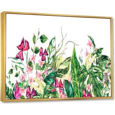 East Urban Home Vintage Floral Tropical Leaves I Gold Framed Art 32x16"