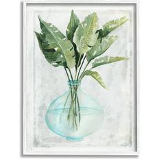 Framed Art Stupell Green Plant Leaves Glass Vase Rustic Illustration Paintings White Framed Art