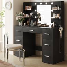 Black Dressing Tables Yeshomy Vanity Desk with Mirror Black Dressing Table 17.7x43.3"