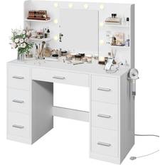 Dressing table with mirror Yeshomy Vanity Desk 10 Lights with Mirror White Dressing Table 17.7x43.3"