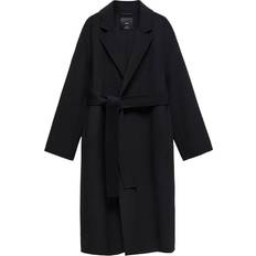 Black - Women - Wool Coats Mango Batin Belt Handmade Coat - Black