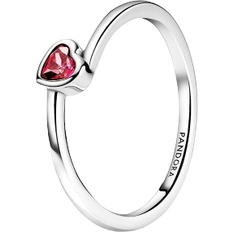 Pandora Tilted Heart Solitaire Ring - Silver/Red