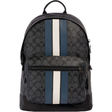 Leather Backpacks Coach West Backpack In Signature Canvas With Varsity Stripe - Gunmetal/Charcoal/Denim/Chalk