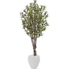 Nearly Natural 5Ft Olive Tree Green/White Artificial Plant