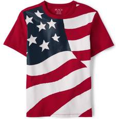 The Children's Place Boys American Flag Graphic T-Shirt Red Cotton/Polyester