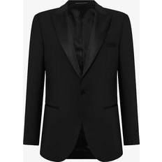Outerwear Reiss Mens Black Poker Single-breasted Slim-fit Stretch-wool Blend Suit Jacket