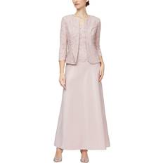 Alex Evenings Women's Long Mock Jacket Dress with Satin Skirt, Blush