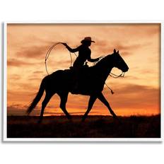 Stupell Cowgirl Sunset Horse White Framed Art 20x16"