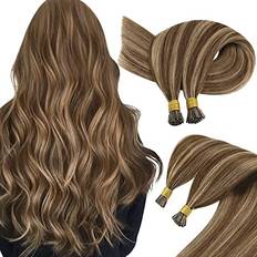 Blonde hair extensions I Tip Hair Extensions 18 inch 1-Itip-#4P/27 Brown Highlight Blonde