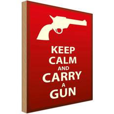 Vianmo Wooden Sign Keep Calm and Carry a Gun White/Red Wanddeko 30x40cm