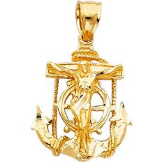 Wellingsale Ornate Religious Mariner Anchor Catholic Crucifix Pendant - Gold