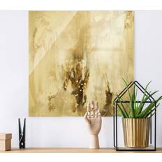 Quadratisch Wanddekos Klebefieber Glasbild Goldener Treibsand II Gold Wanddeko 30x30cm
