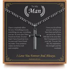 Jewelry Husband Gifts Husband Cross Necklaces, Black Cross Necklace Cross Pendant Jewelry Gifts Fathers Day Christmas Gifts for Him Husband Anniversary Valentines Day Gifts Religious Christian Gifts for Husband