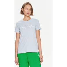 Tommy Hilfiger Dame Overdeler Tommy Hilfiger T-Shirt Signature WW0WW41674 Blau Regular Fit