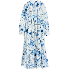H&M Oversized Crinkle Fabric Dress - White/Blue Floral