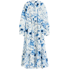 Oversized Crinkle Fabric Dress - White/Blue Floral