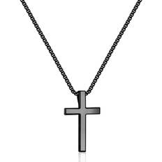 Jewelry Ursteel Cross Necklace for Men, 925 Sterling Silver Pendant Mens Cross Chain Black Cross Necklace for Men Women Girls Necklace Mens Gifts for Father Boyfriend Fathers Day Black Chain for Men