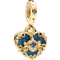 Pandora Disney Cinderella's Carriage & Heart Double Dangle Charm - Gold/Blue