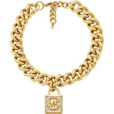 Necklaces Michael Kors Precious Pave Lock Curb Link Necklace - Gold/Transparent
